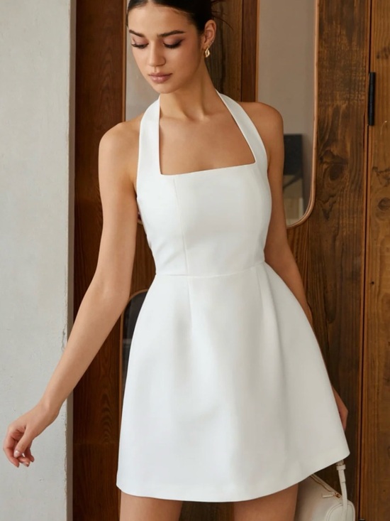 Commense Dresses & Skirts - Commense White Halter Square-Neck Mini Dress